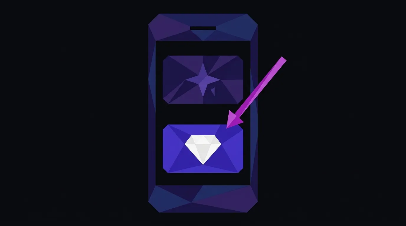 Smartphone screen showing ambiguous sparkle icon versus explicit AI label badge, connected by a directional arrow