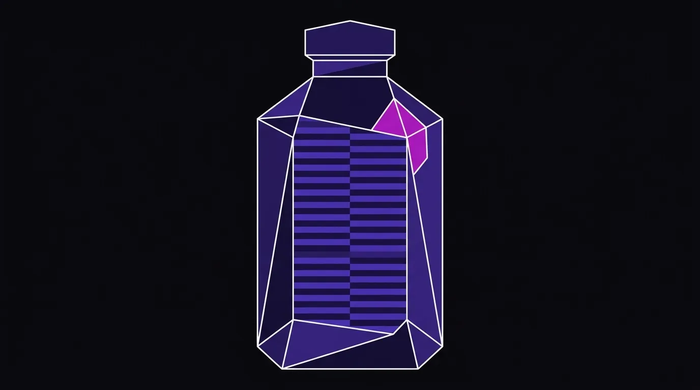 Flat vector illustration of an angular bottle with a lenticular-striped front face, representing FDM-printed functional surface detail