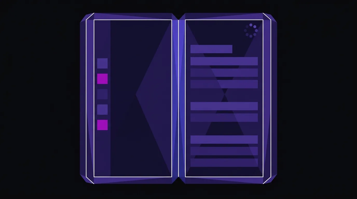 Flat vector illustration of an open foldable smartphone with a vertical side-rail navigation dock and a dual-pane inner display