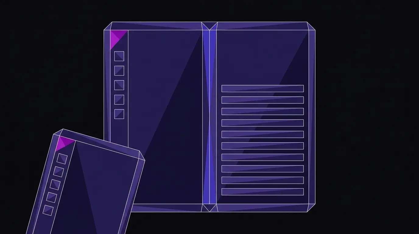 Flat vector illustration of an open foldable smartphone with a vertical side-rail navigation dock and dual-pane display, beside a closed phone