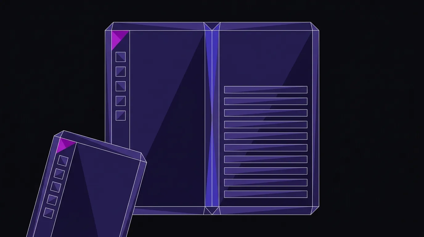Flat vector illustration of an open foldable smartphone with a vertical side-rail navigation dock and dual-pane display, beside a closed phone