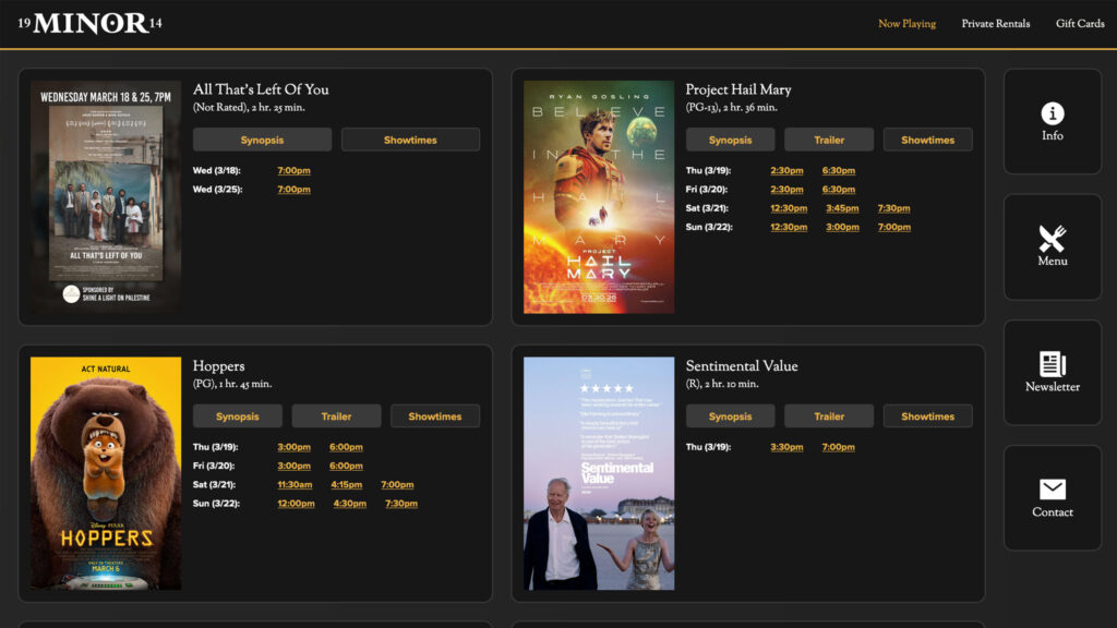 The minor theatre website design