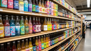 A crowded retail shelf showing multiple product packages competing for shopper attention, illustrating why strong packaging design is essential for small brands